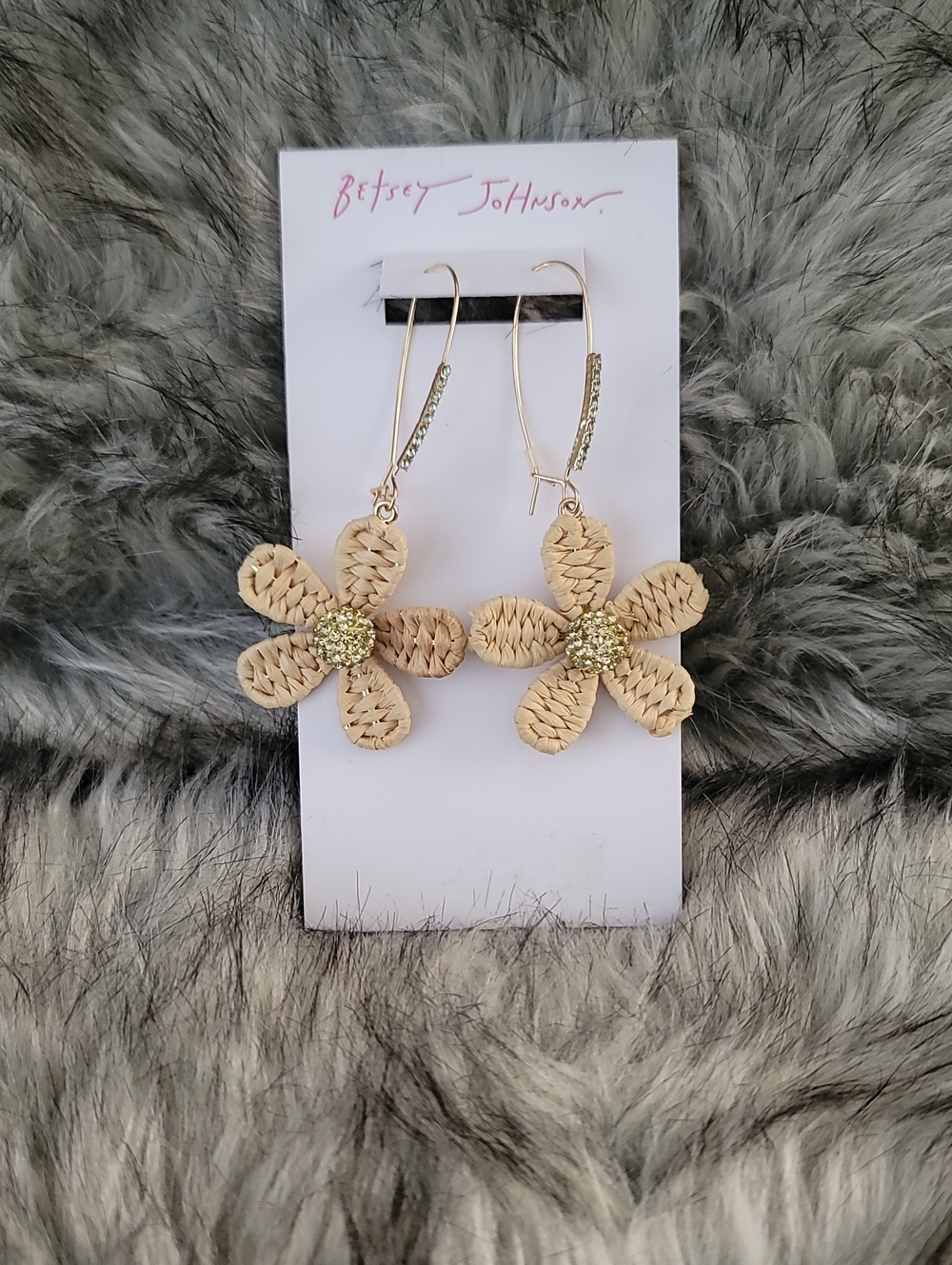 Betsey Johnson Beige and Gold Floral Drop Earrings
